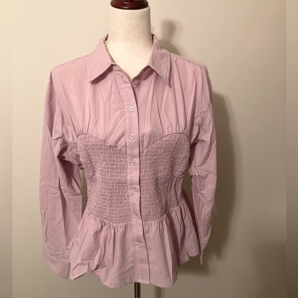 NWT   Easel Collared Button Down Long Sleeve Top